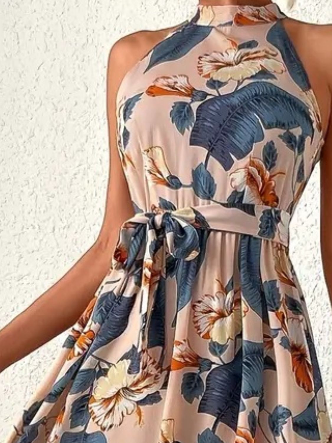 Tied Floral Sleeveless Dress Trendsi