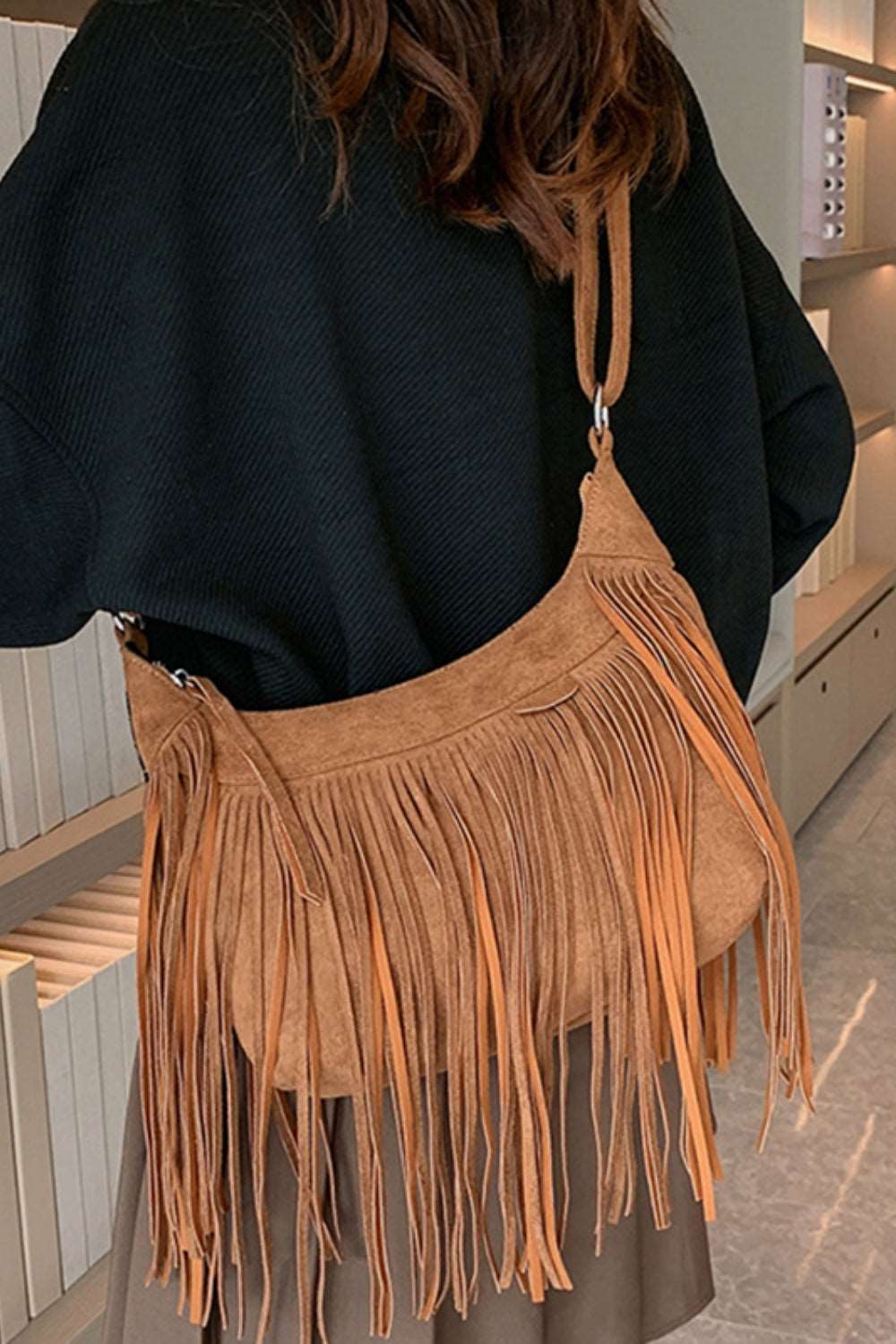 Suede Fringe Adjustable Strap Shoulder Bag Trendsi