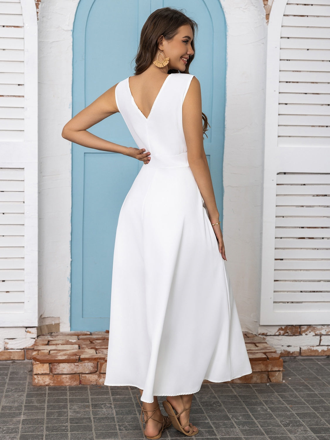 Full Size Slit V-Neck Sleeveless Midi Dress Trendsi