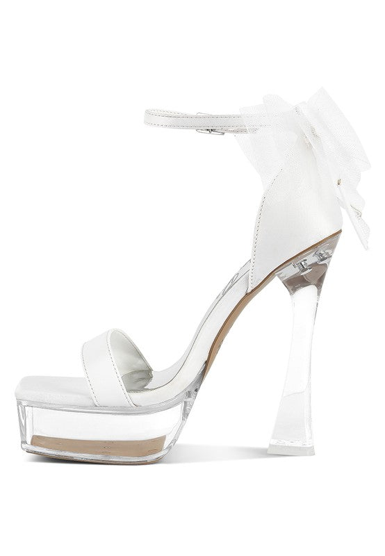 Kiri Satin Clear High Heeled Bow Sandals Rag Company