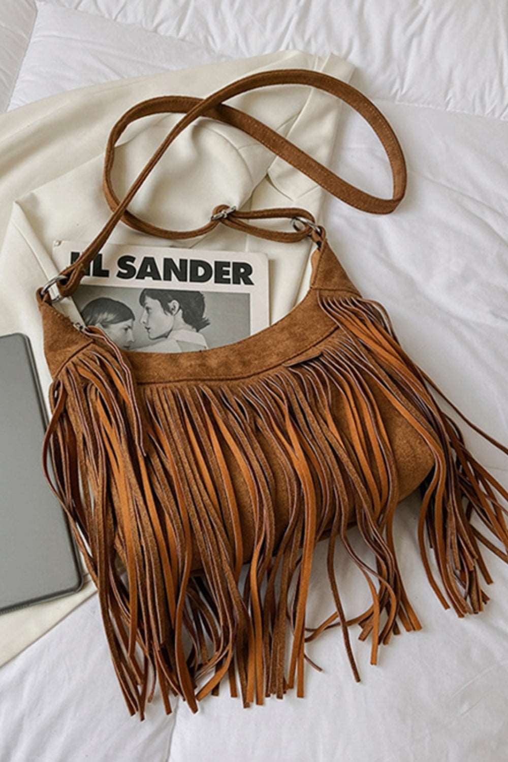 Suede Fringe Adjustable Strap Shoulder Bag Trendsi