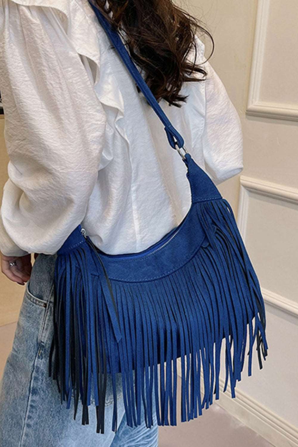 Suede Fringe Adjustable Strap Shoulder Bag Trendsi