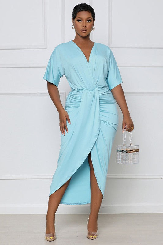 SEXY MAXI DRESS | Elegant Wrap Style with Deep V-Neck _ Freda Fashion