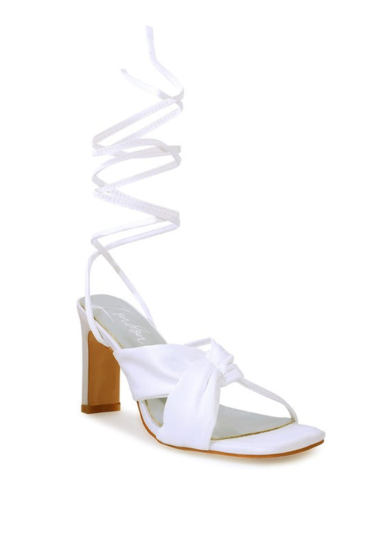 CHASM RUCHED SATIN TIE UP BLOCK HEELED SANDALS Rag Company