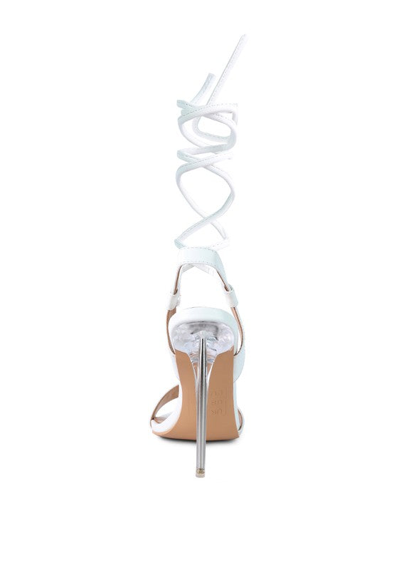 SHEENY CLEAR STILETTO LACE UP SANDAL Rag Company