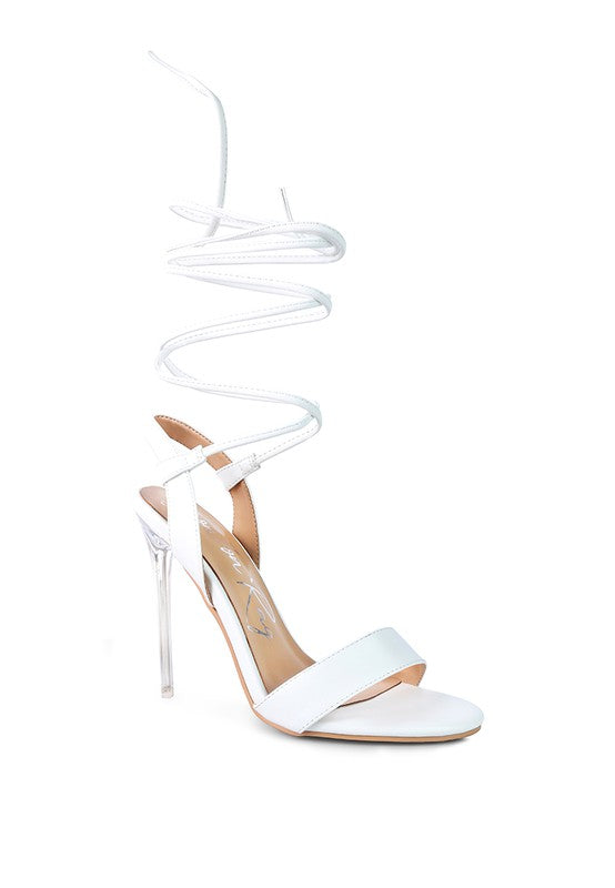 SHEENY CLEAR STILETTO LACE UP SANDAL Rag Company