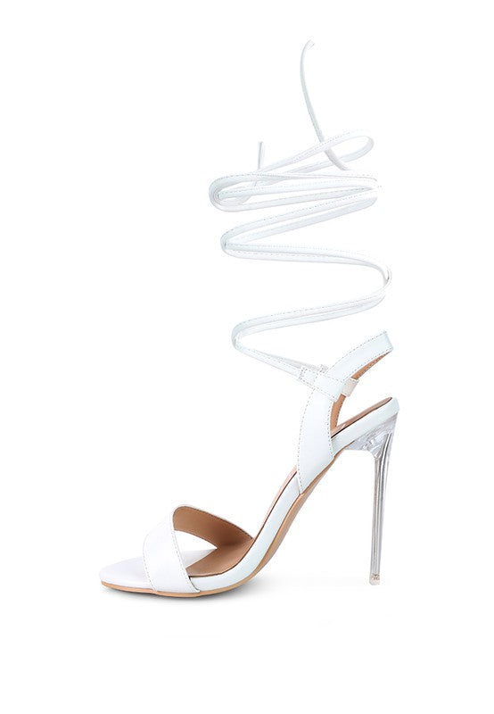 SHEENY CLEAR STILETTO LACE UP SANDAL Rag Company