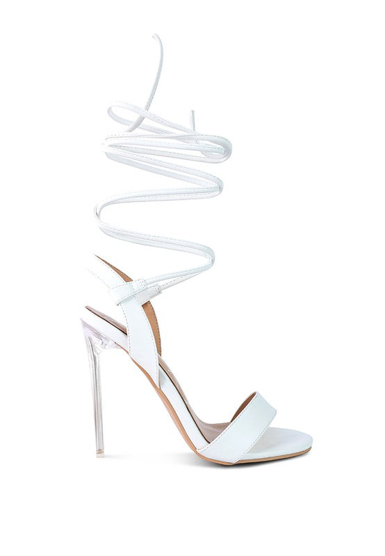 SHEENY CLEAR STILETTO LACE UP SANDAL Rag Company