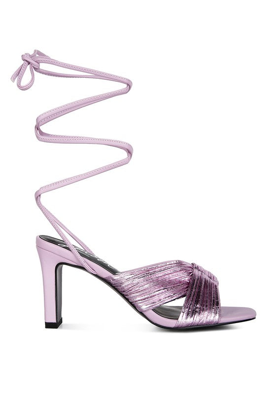 xuxa metallic tie up block heel sandals Rag Company