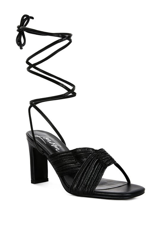 xuxa metallic tie up block heel sandals Rag Company