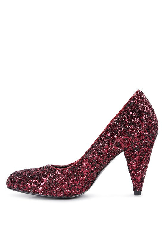 Sugar Plum Glitter Conical Heel Pumps Rag Company