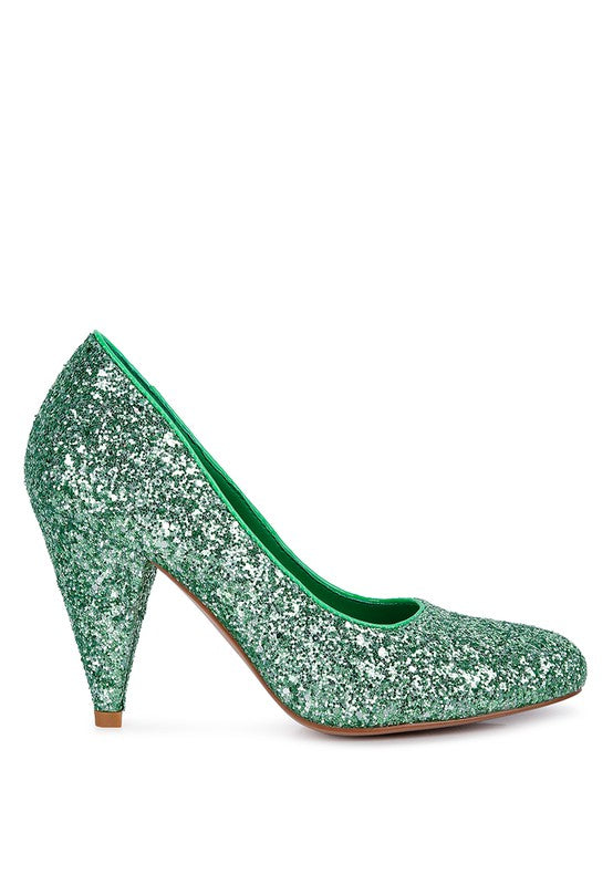 Sugar Plum Glitter Conical Heel Pumps Rag Company