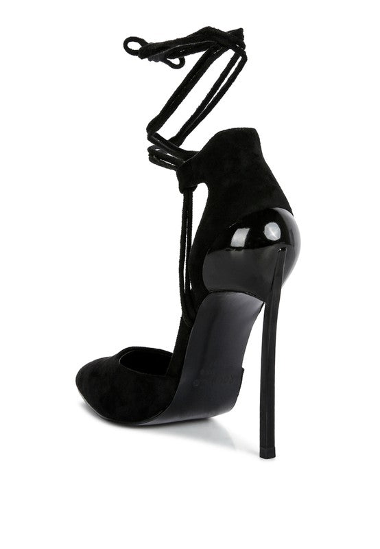 RULE BREAKER Black Lace Up Stiletto Sandals Rag Company