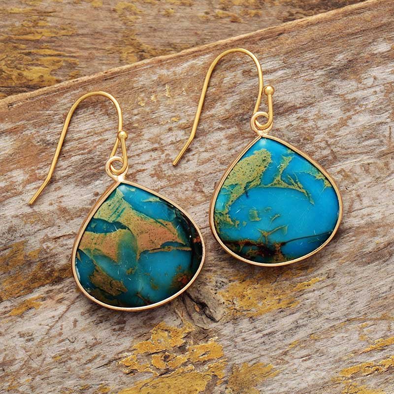 18K Gold - Plated Natural Stone Earrings - Freda Fashion