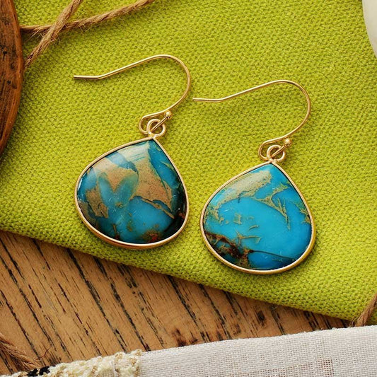 18K Gold - Plated Natural Stone Earrings - Freda Fashion