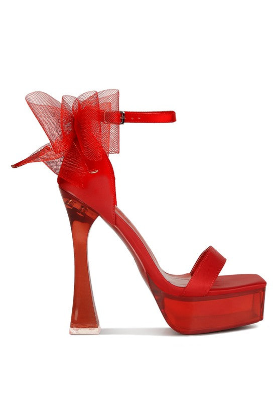 Kiri Satin Clear High Heeled Bow Sandals Rag Company