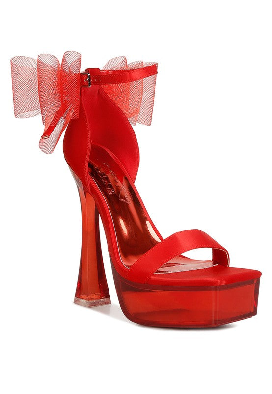 Kiri Satin Clear High Heeled Bow Sandals Rag Company