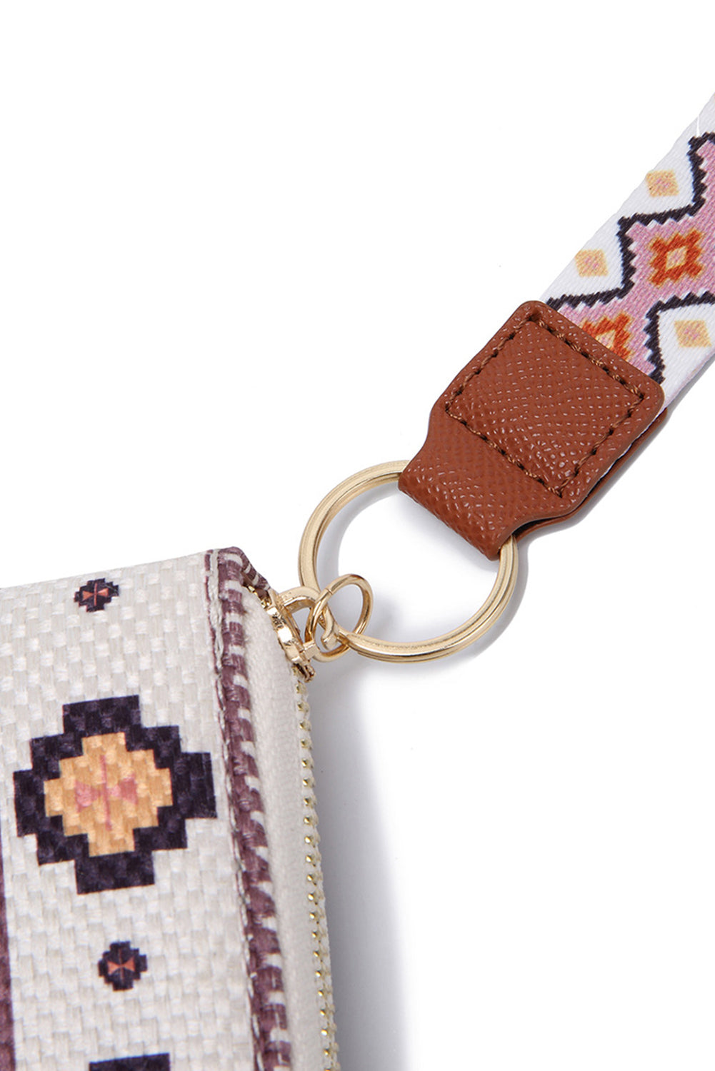 White Geometric Print PU Leather Wristlet Wallet Shewin