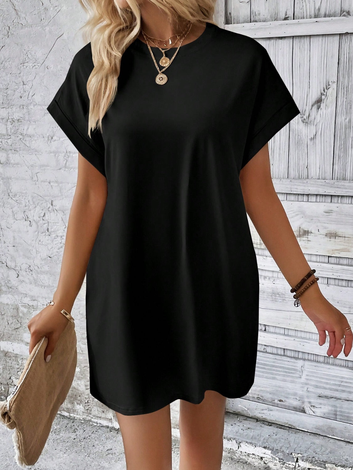 Round Neck Short Sleeve Mini Dress Trendsi