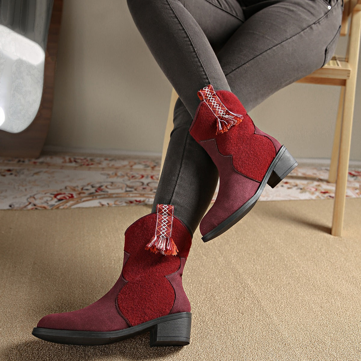 Suede Point Toe Block Heel Boots Trendsi