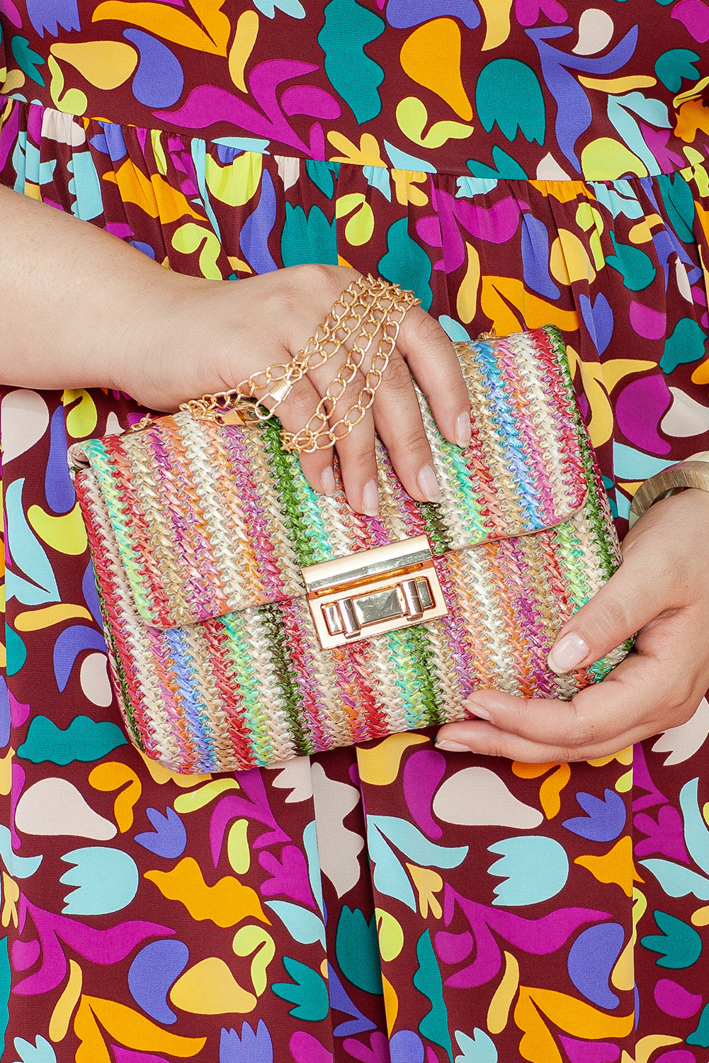 Strawberry Pink Striped Crochet Flapped Single Shoulder Bag Shewin