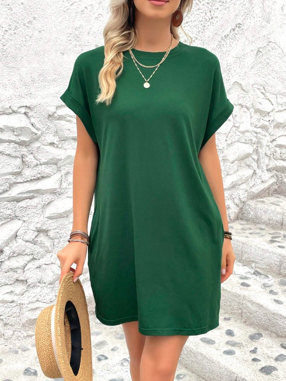 Round Neck Short Sleeve Mini Dress Trendsi