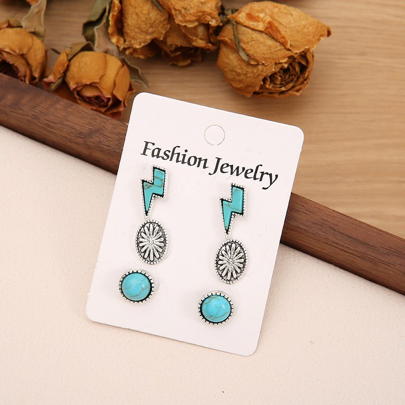 3 Piece Artificial Turquoise Stud Earrings - Freda Fashion