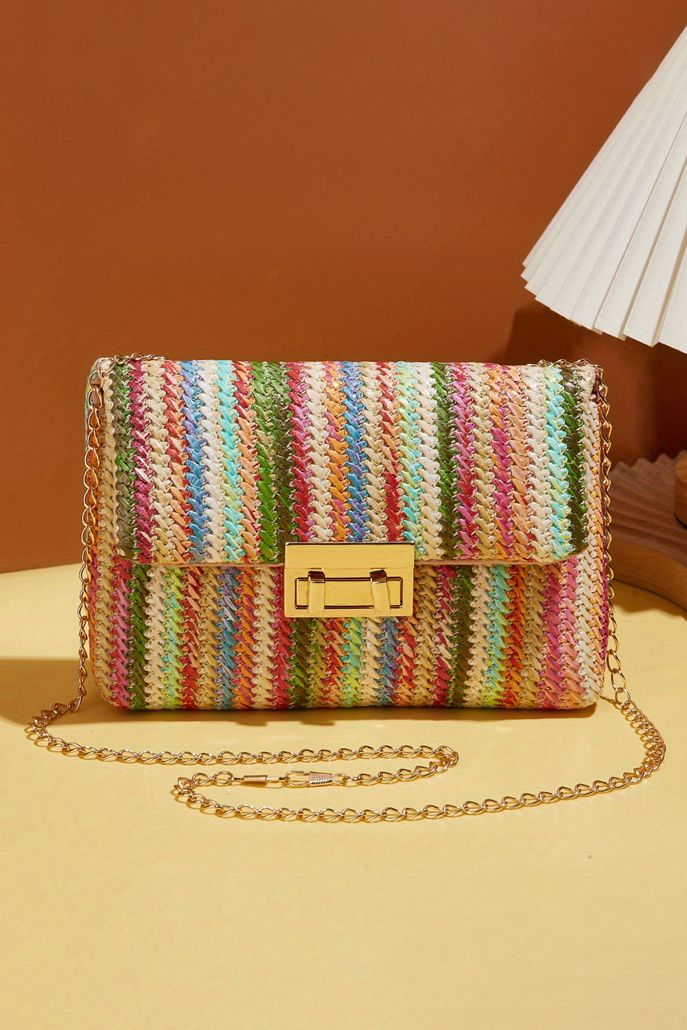 Strawberry Pink Striped Crochet Flapped Single Shoulder Bag Shewin