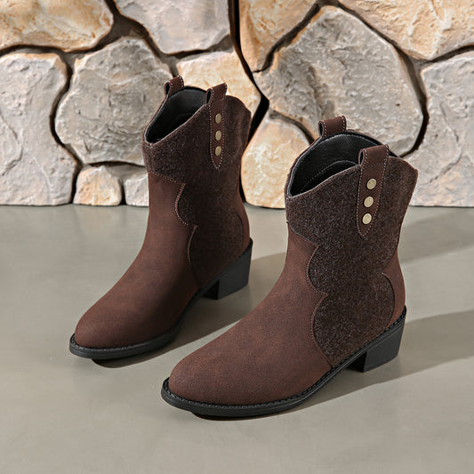 Suede Point Toe Block Heel Boots Trendsi