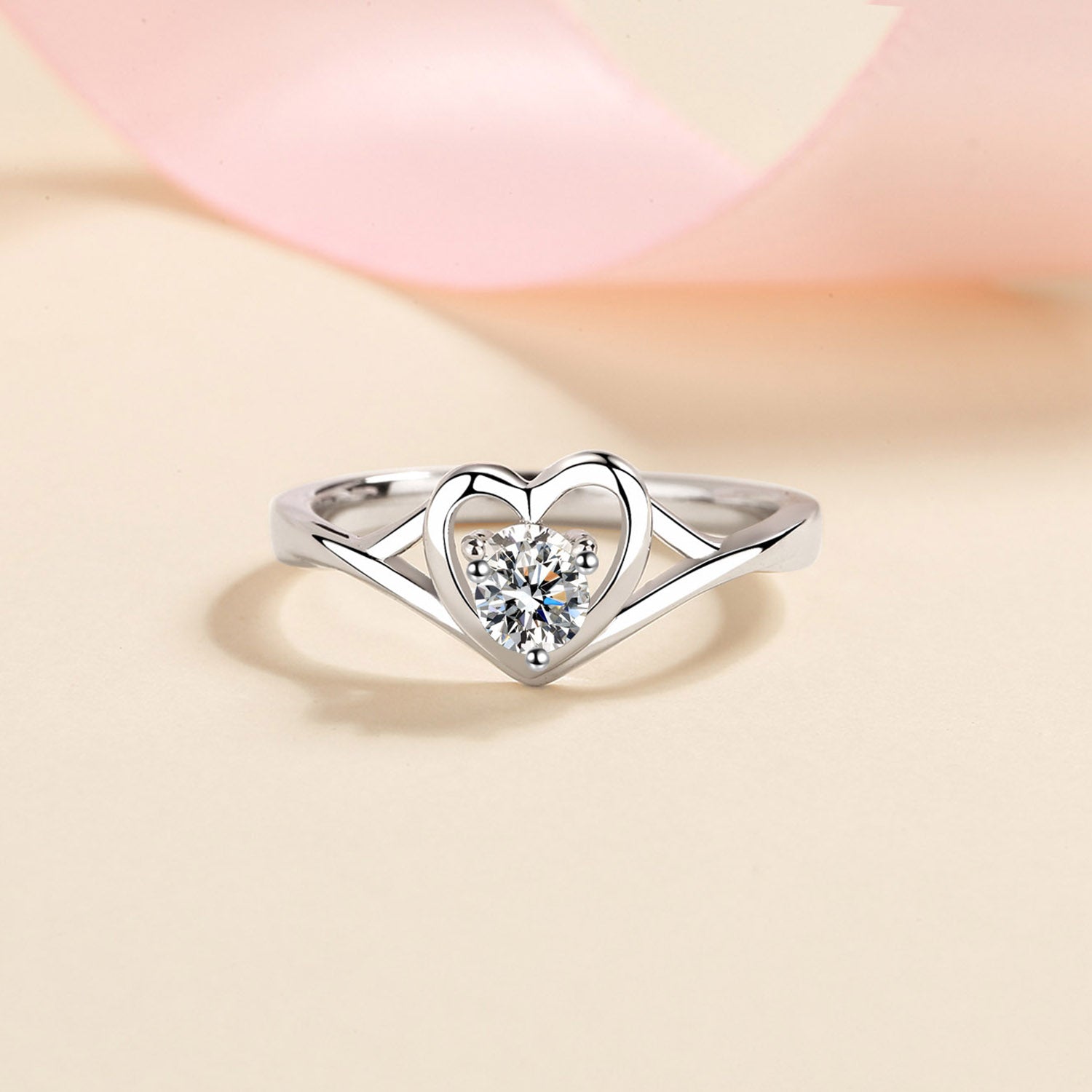 Moissanite Heart 925 Sterling Silver Ring - Freda Fashion