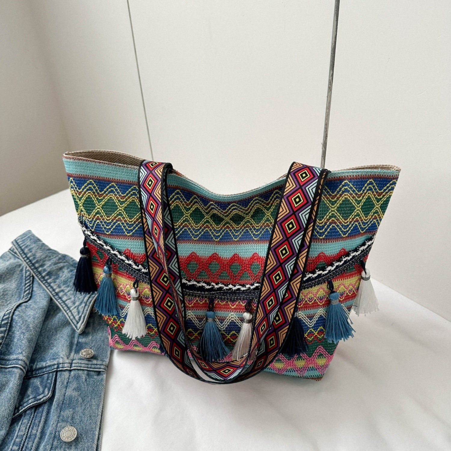 Printed Tassel Detail Tote Bag Trendsi