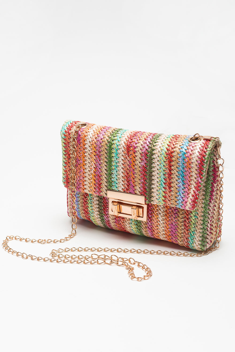 Strawberry Pink Striped Crochet Flapped Single Shoulder Bag Shewin