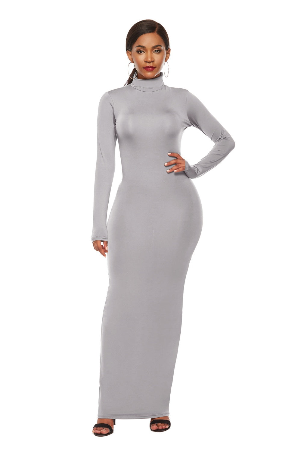 Mock Neck Long Sleeve Maxi Slim Dress Trendsi