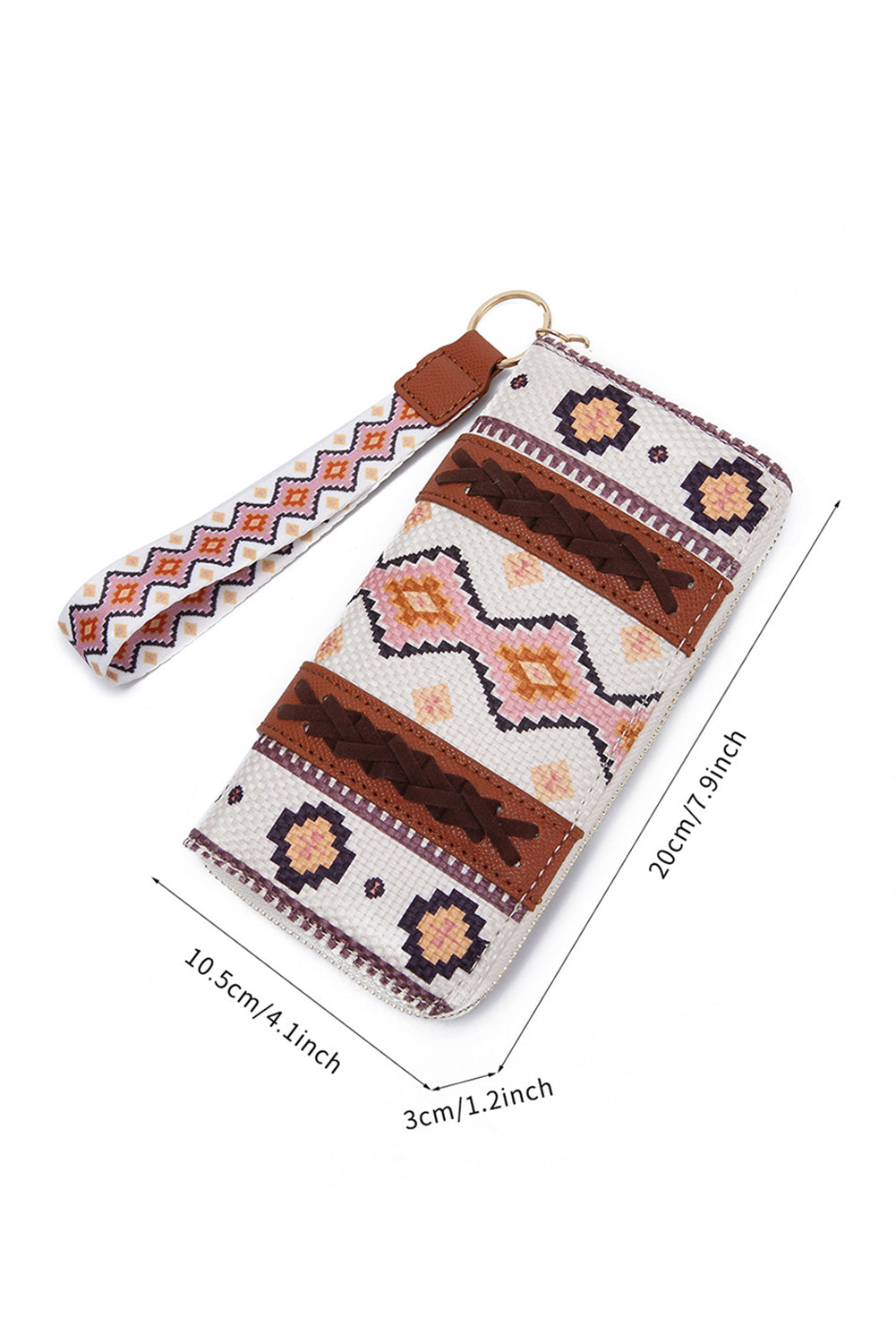 White Geometric Print PU Leather Wristlet Wallet Shewin