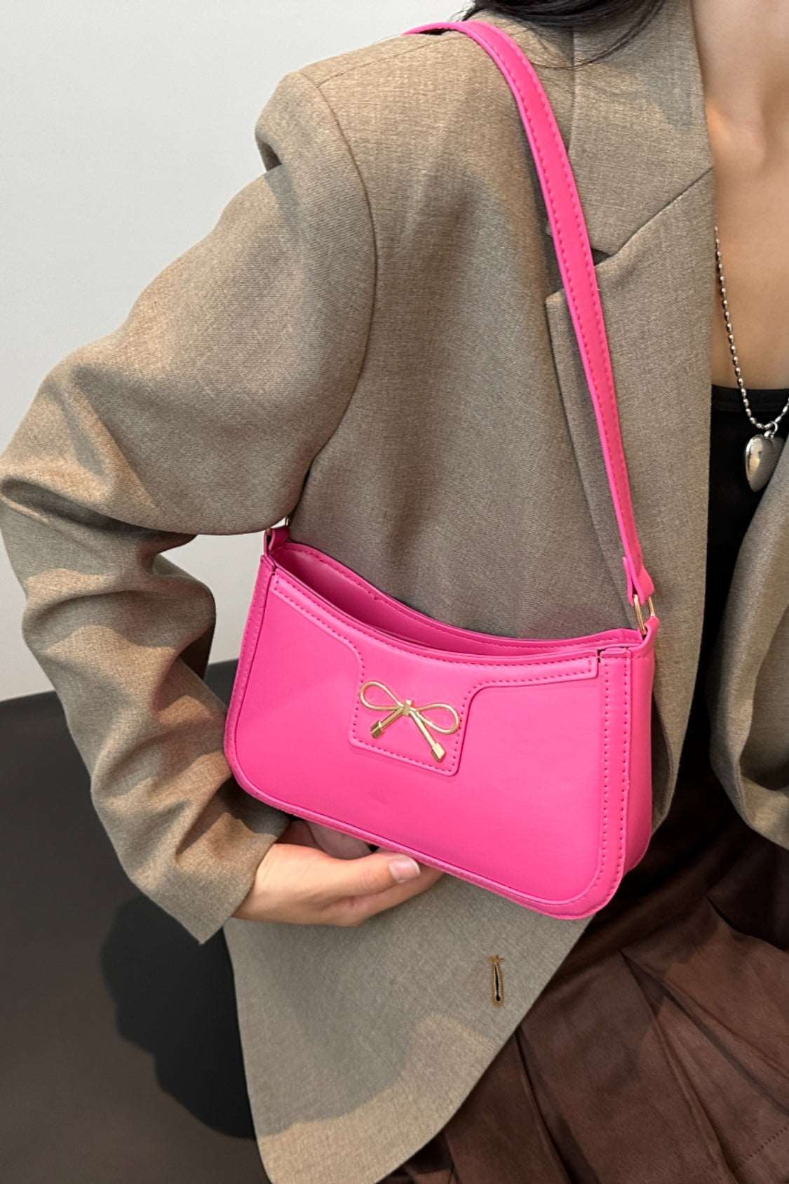 Bow Trim PU Leather Shoulder Bag Trendsi