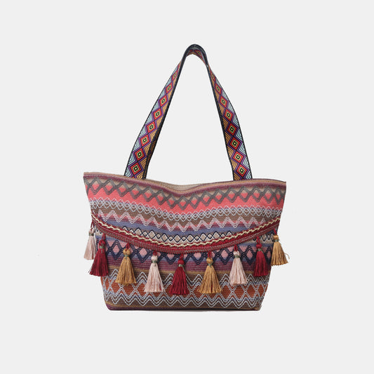 Printed Tassel Detail Tote Bag Trendsi