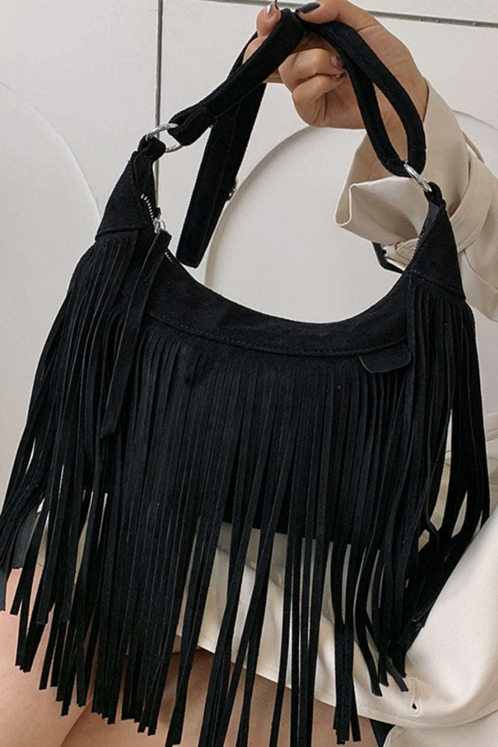 Suede Fringe Adjustable Strap Shoulder Bag Trendsi