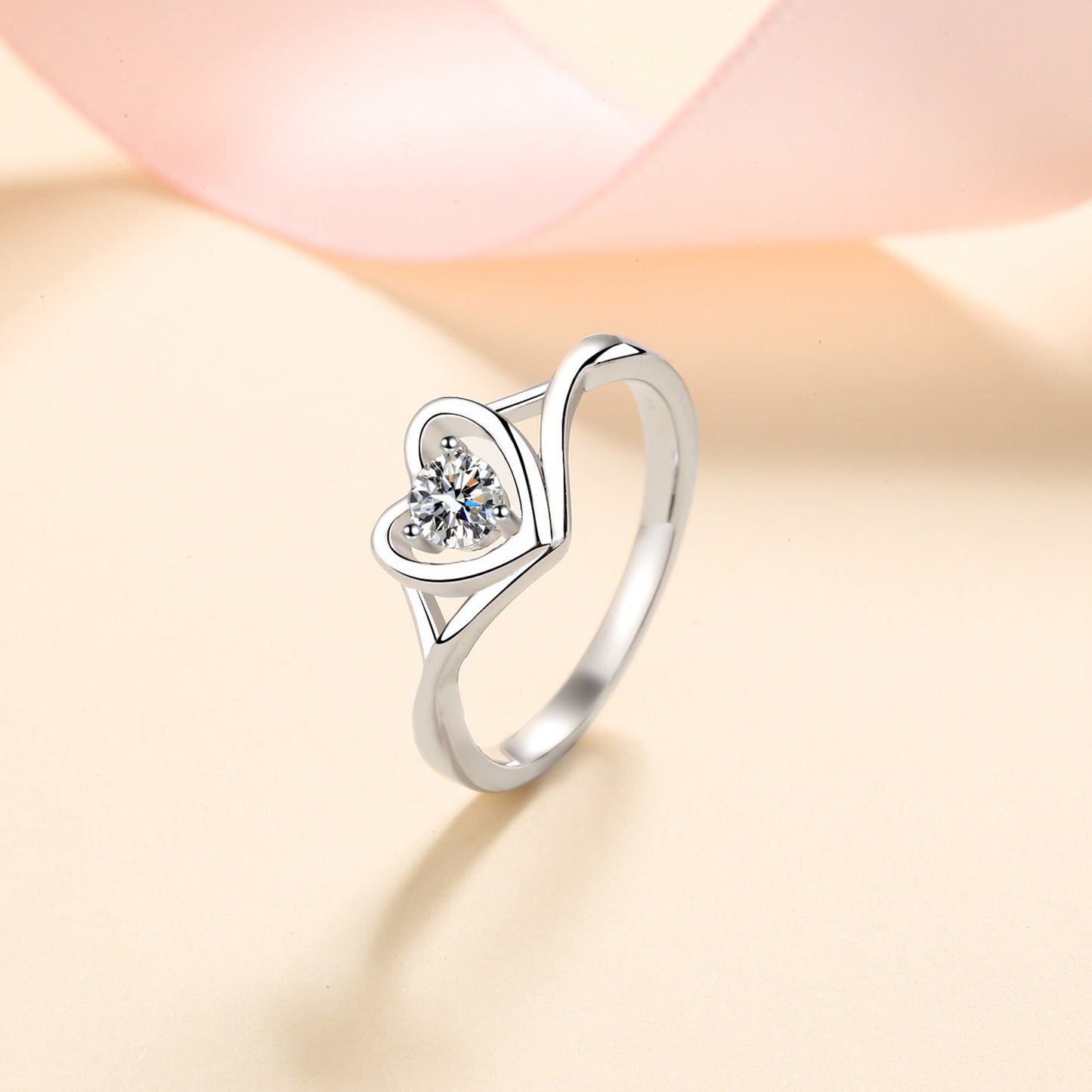 Moissanite Heart 925 Sterling Silver Ring - Freda Fashion