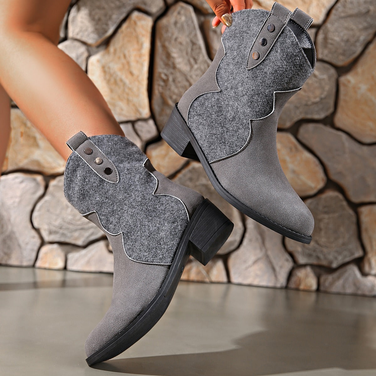 Suede Point Toe Block Heel Boots Trendsi