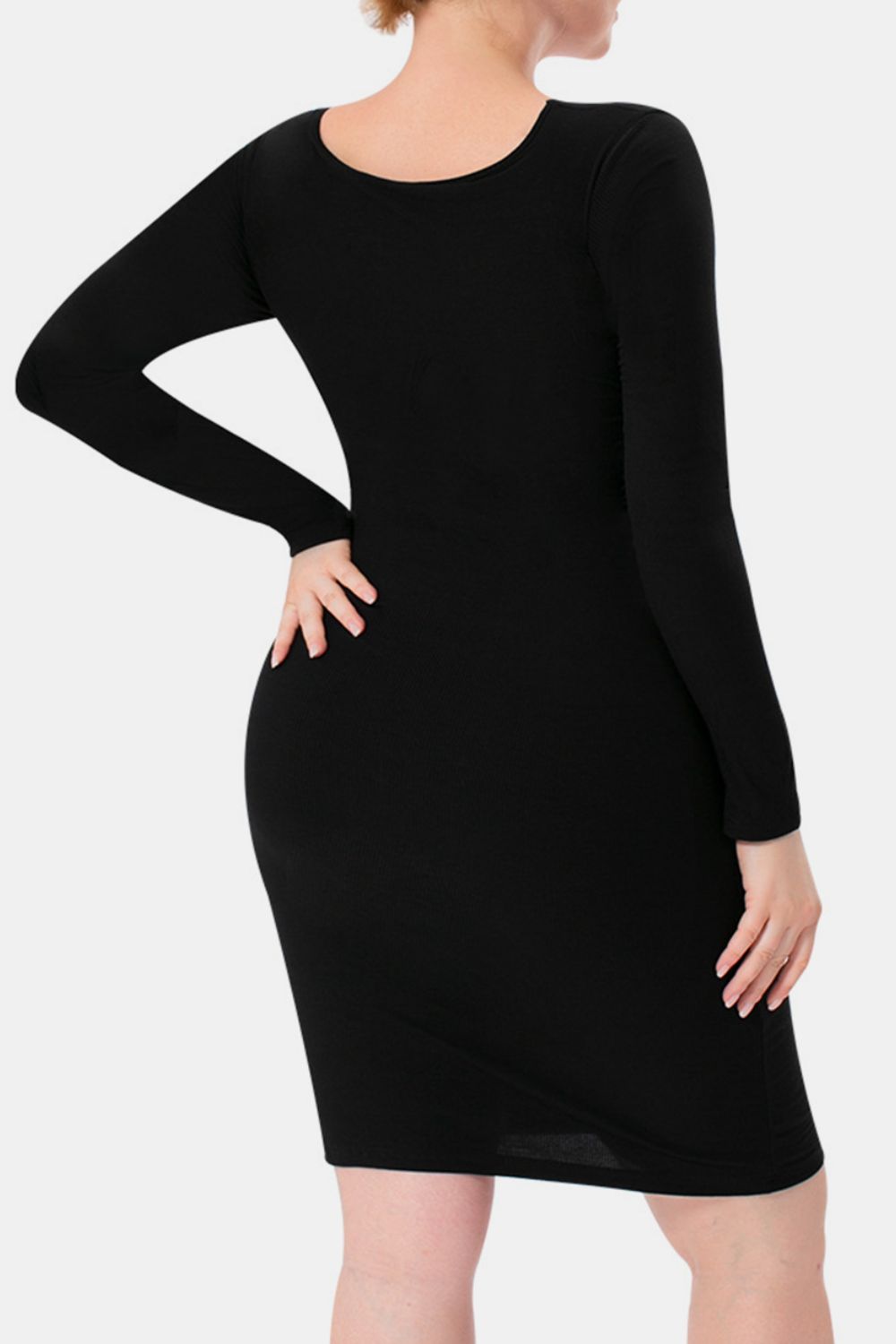 Basic Bae Full Size Built-In Shapewear Square Neck Long Sleeve Dress Trendsi