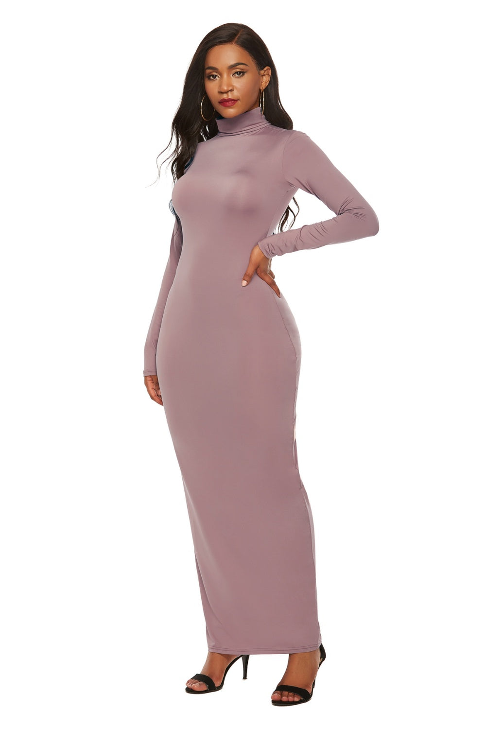 Mock Neck Long Sleeve Maxi Slim Dress Trendsi