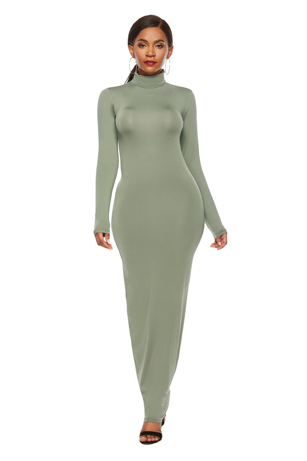 Mock Neck Long Sleeve Maxi Slim Dress Trendsi