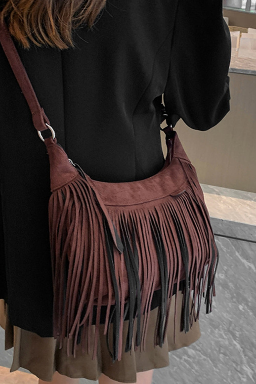 Suede Fringe Adjustable Strap Shoulder Bag Trendsi