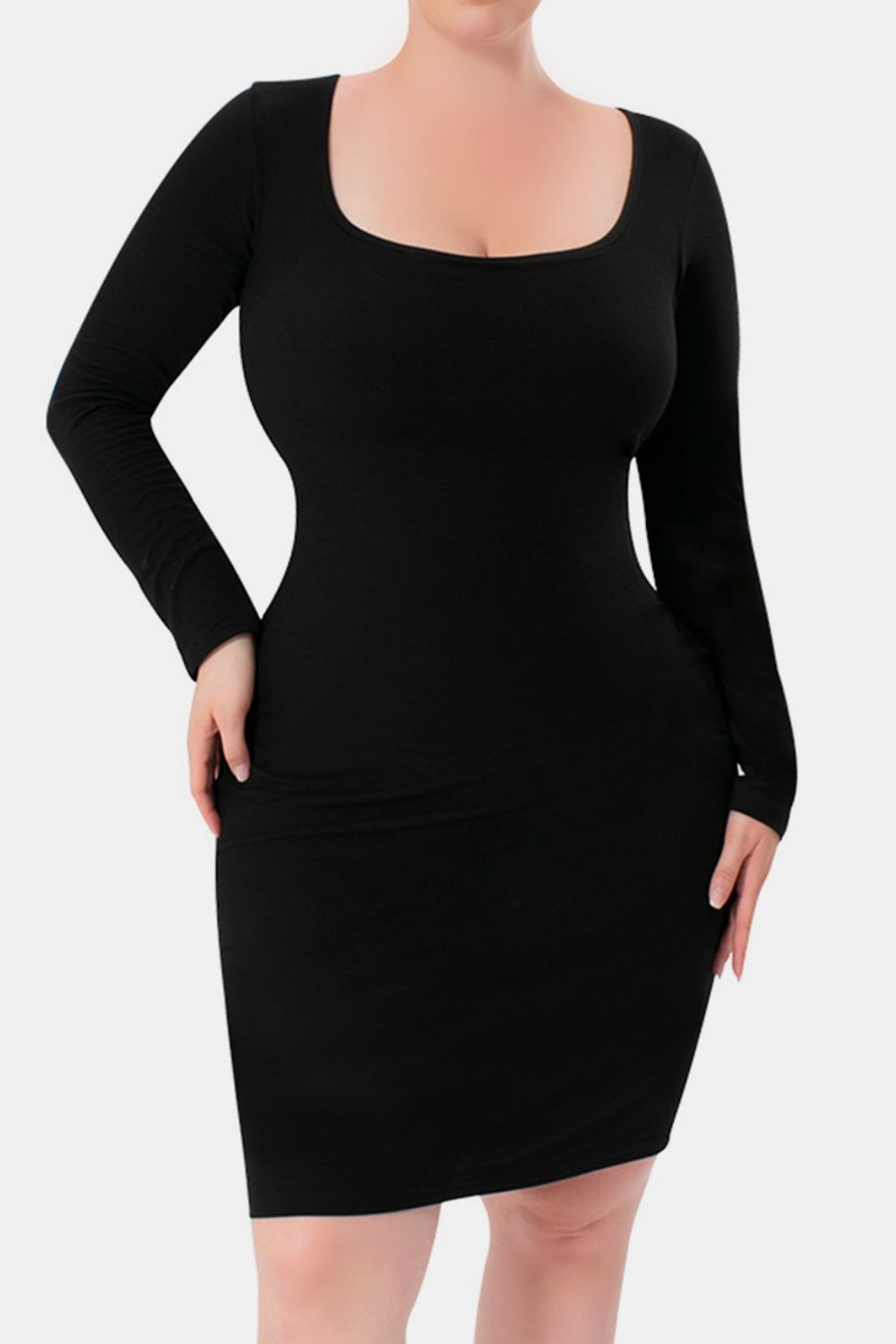 Basic Bae Full Size Built-In Shapewear Square Neck Long Sleeve Dress Trendsi