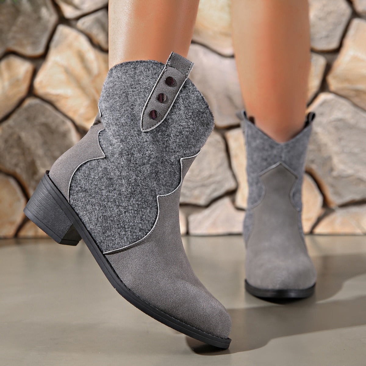 Suede Point Toe Block Heel Boots Trendsi