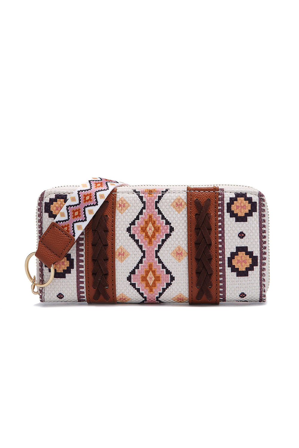 White Geometric Print PU Leather Wristlet Wallet Shewin