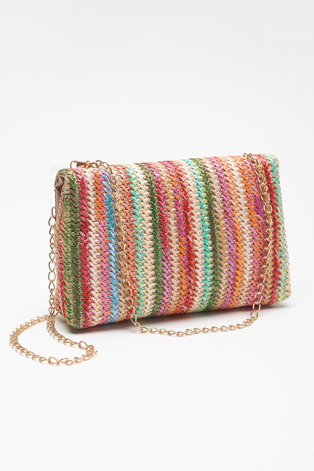 Strawberry Pink Striped Crochet Flapped Single Shoulder Bag Shewin