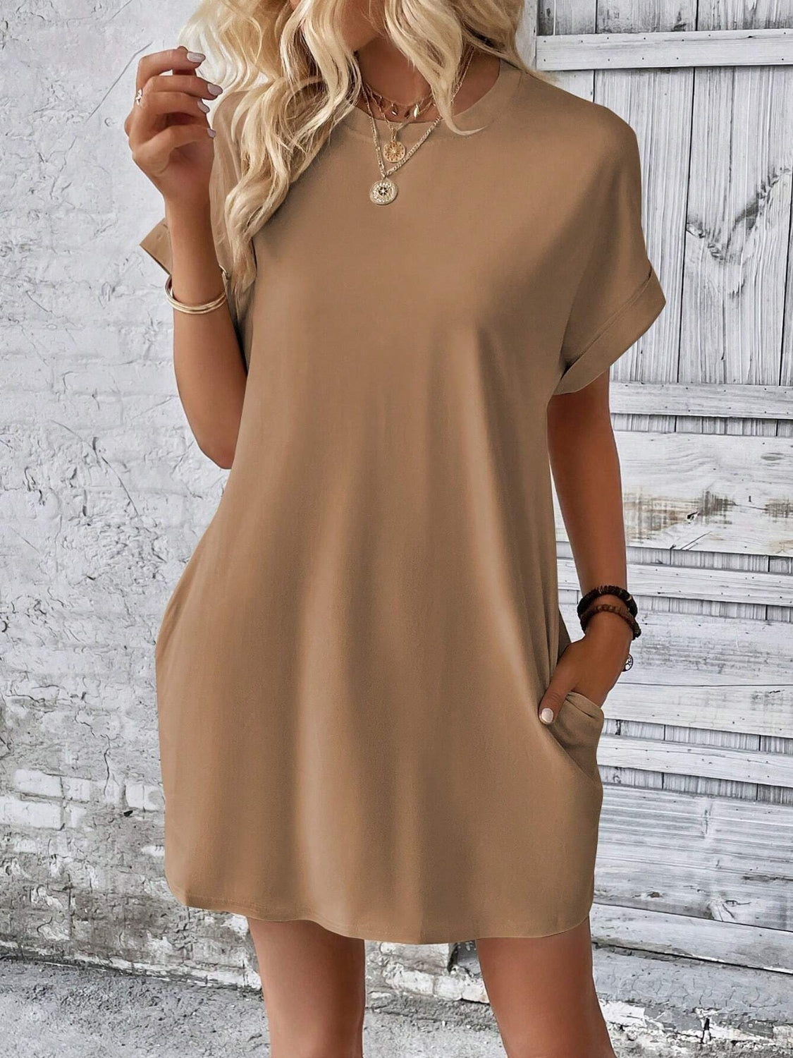 Round Neck Short Sleeve Mini Dress Trendsi