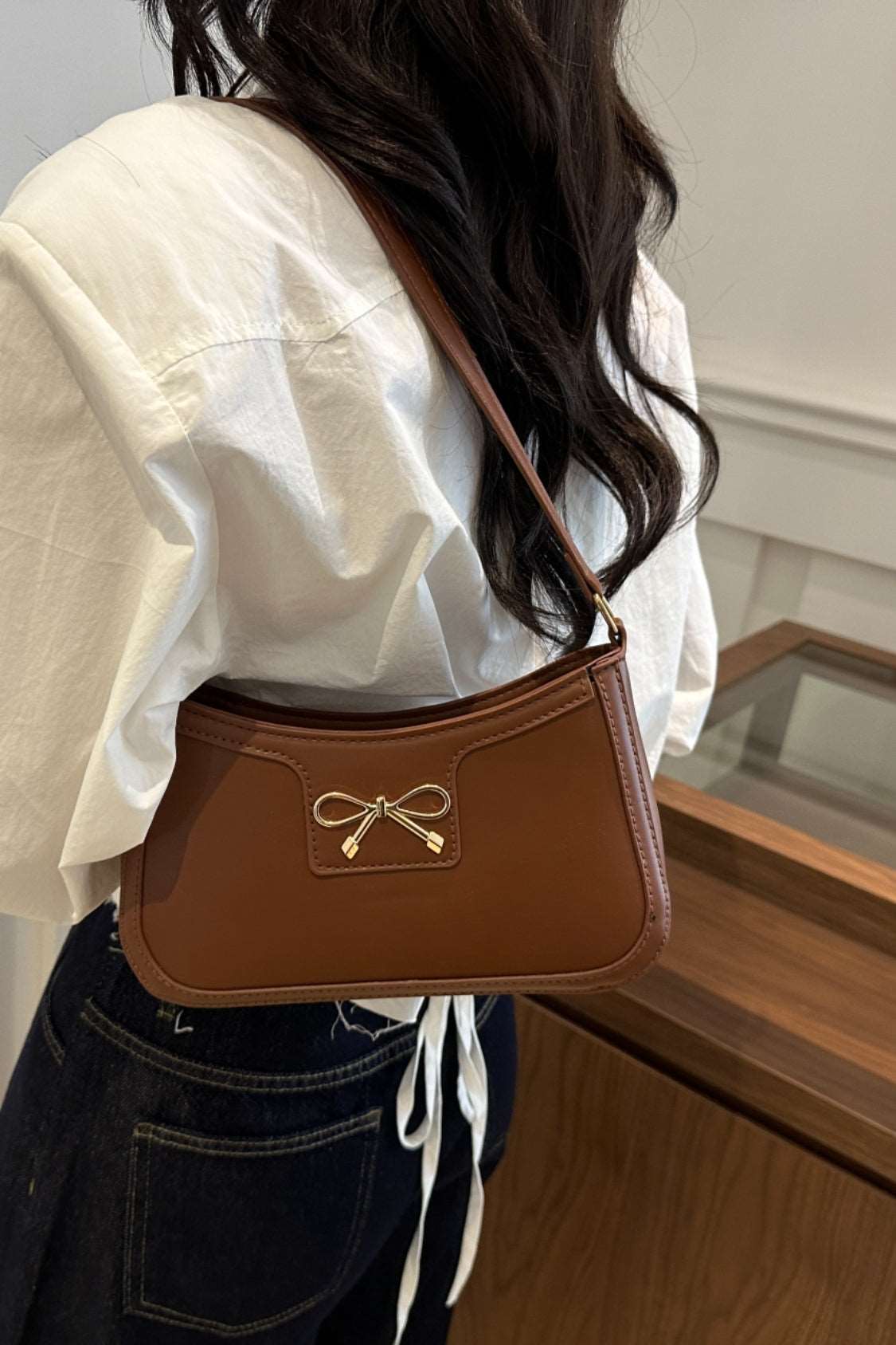 Bow Trim PU Leather Shoulder Bag Trendsi