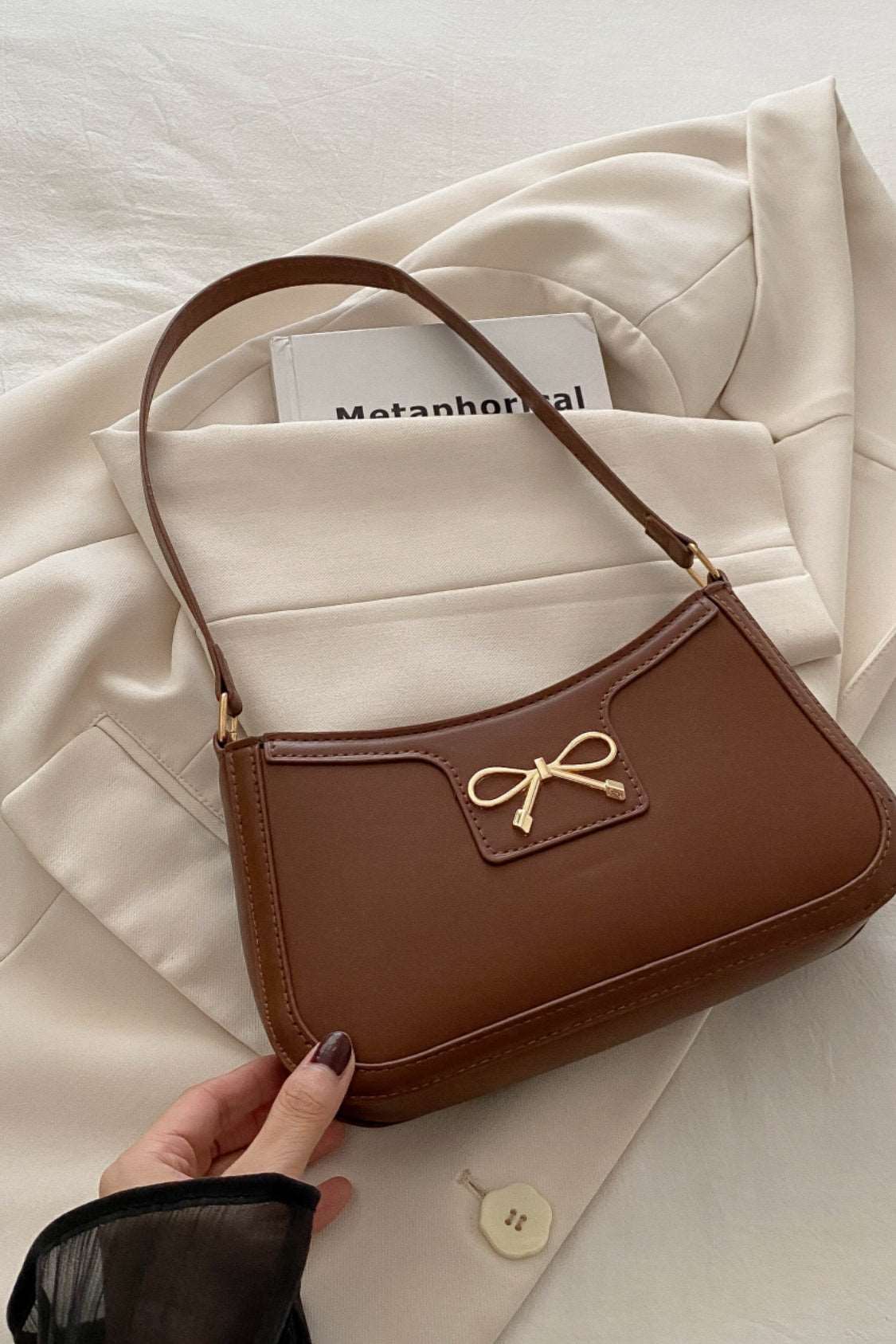 Bow Trim PU Leather Shoulder Bag Trendsi